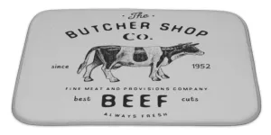 Bath Rug Mat No Slip Microfiber Memory Foam, Butcher Shop Vintage Emblem Beef Meat Products Butchery Logo Template Retro, 34x21