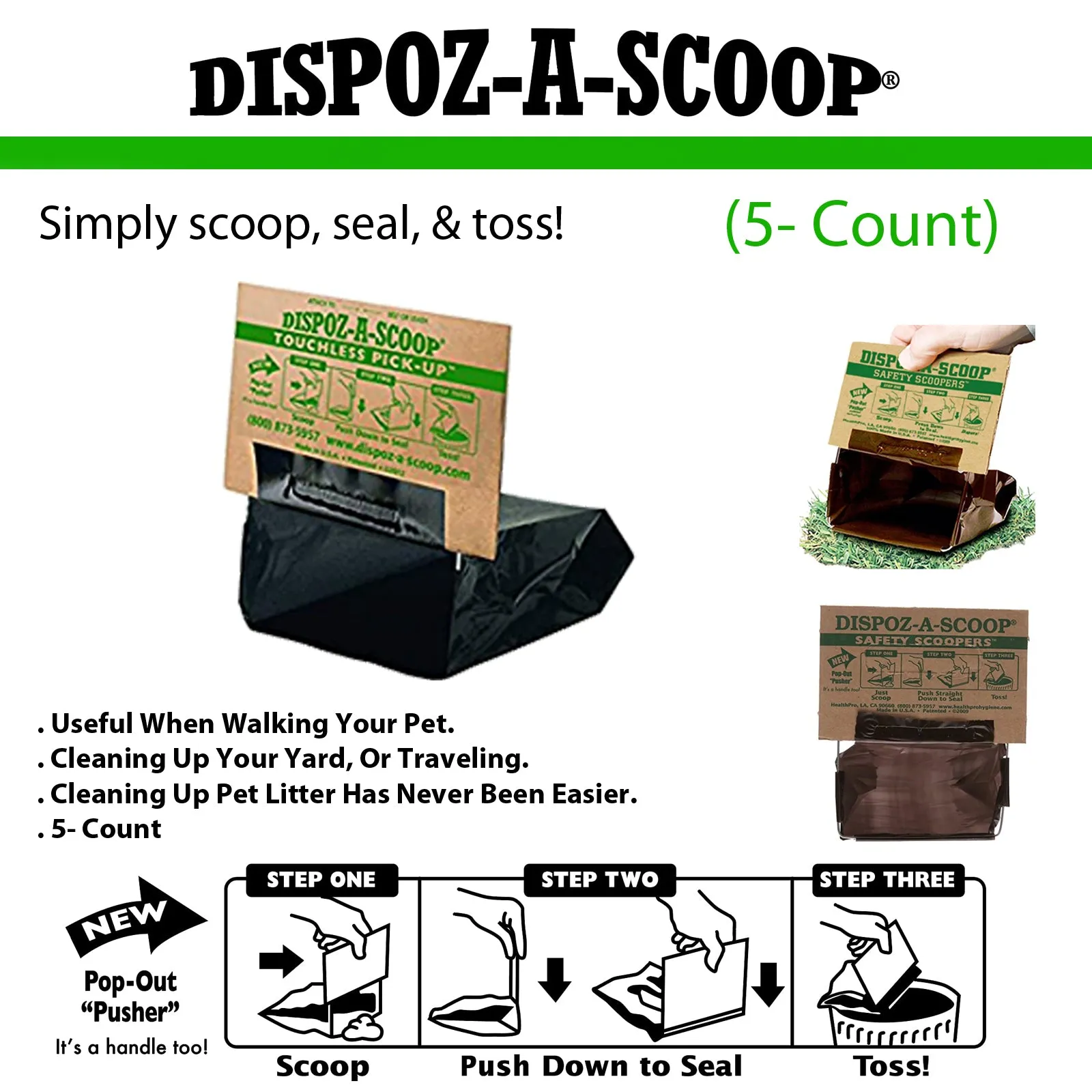 Dispoz-A-Scoop Bags - No Touch, Sanitary Dog Poop Scoopers (5 Count)