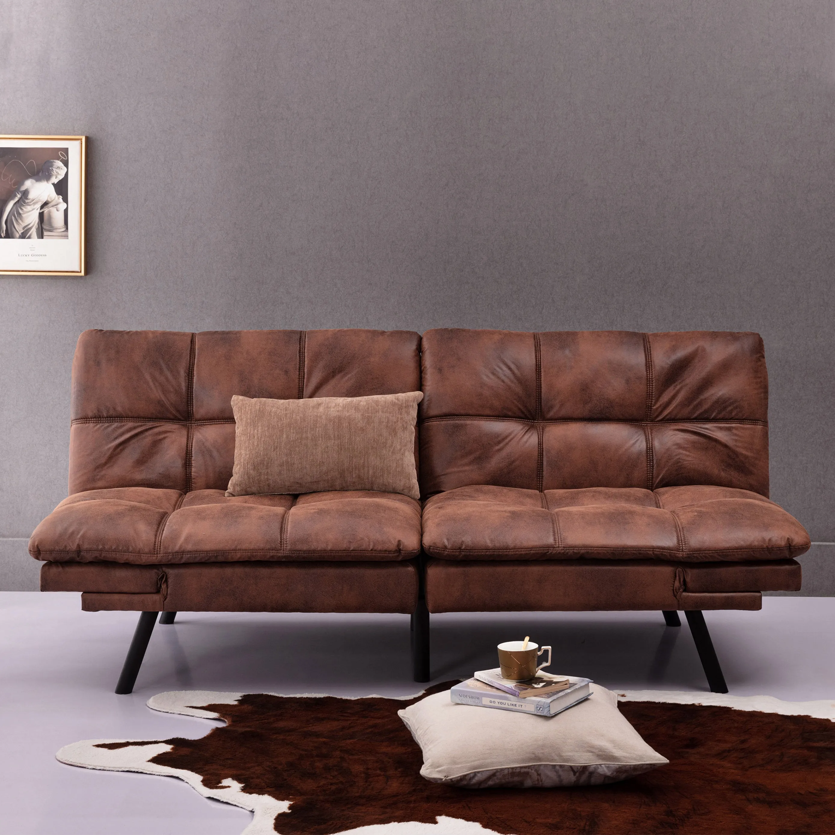 Koa Modern Convertible Memory Foam Futon Sofa Bed - Brown