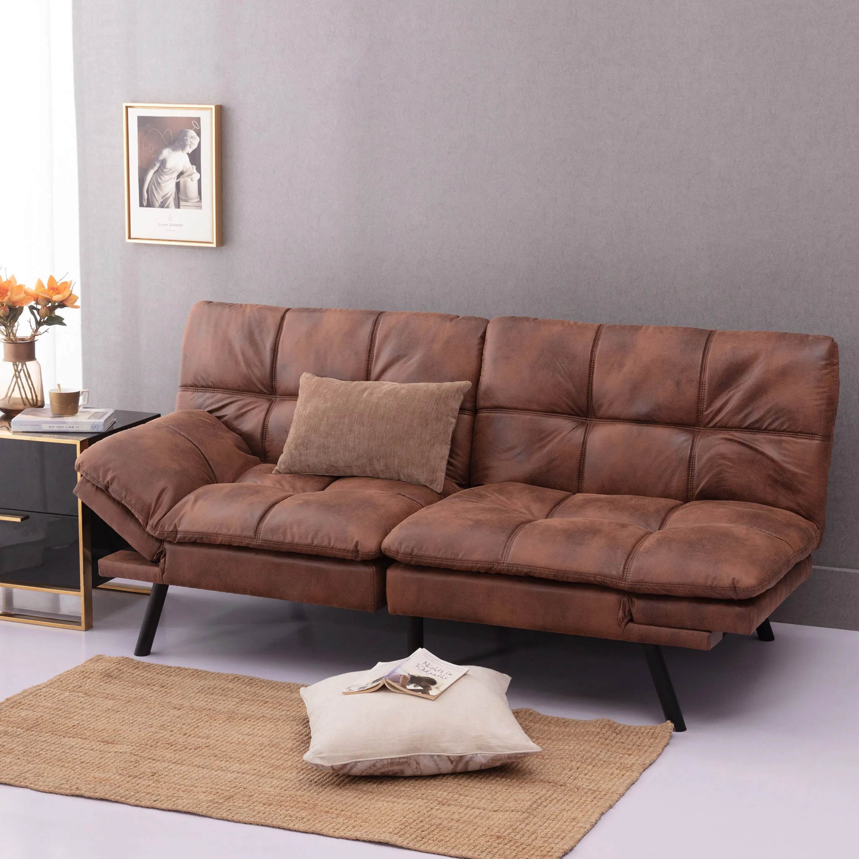 Koa Modern Convertible Memory Foam Futon Sofa Bed - Brown