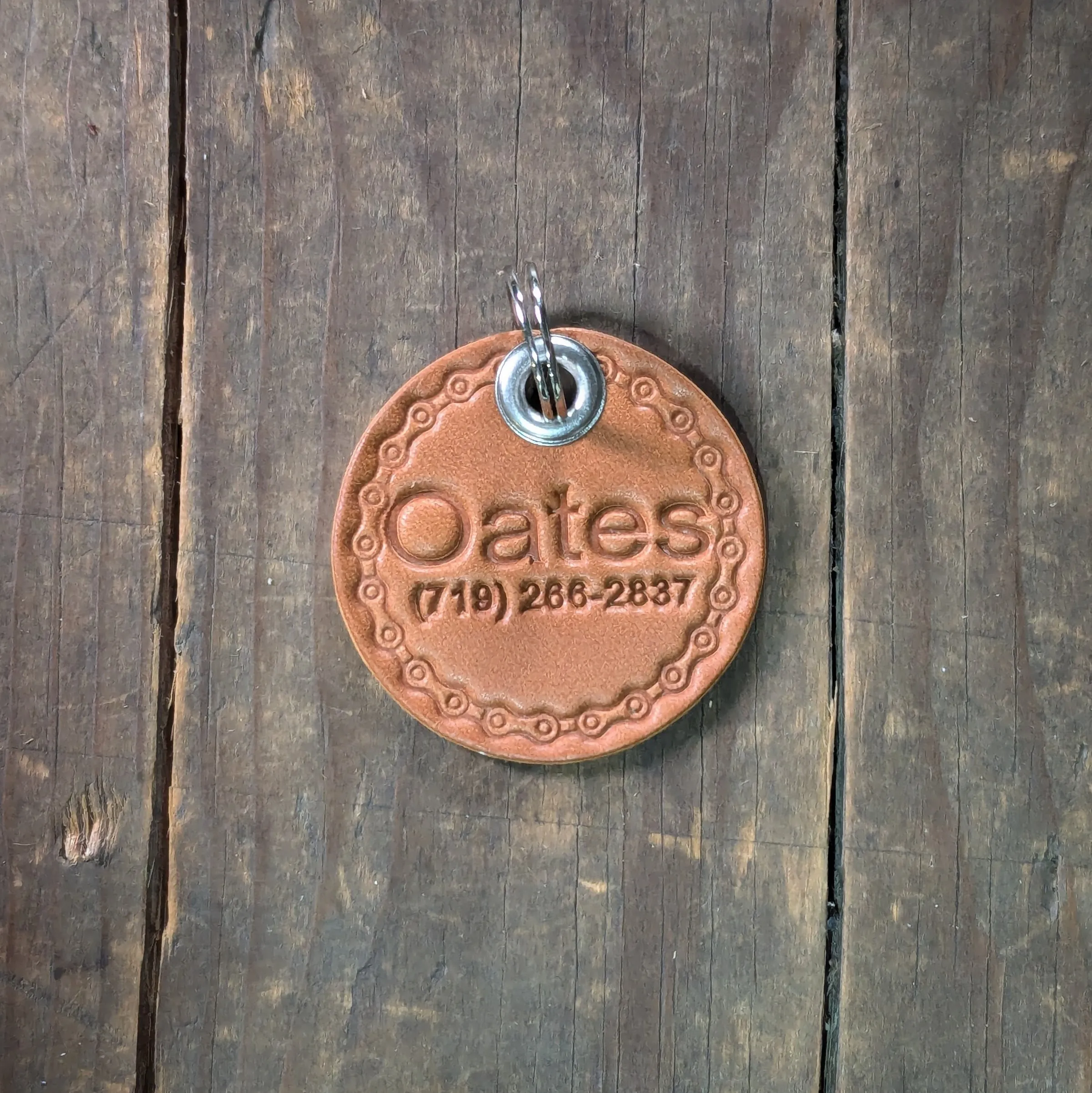 Leather Pet ID Tag, Quiet ID Tag for Dogs - Bike Chain