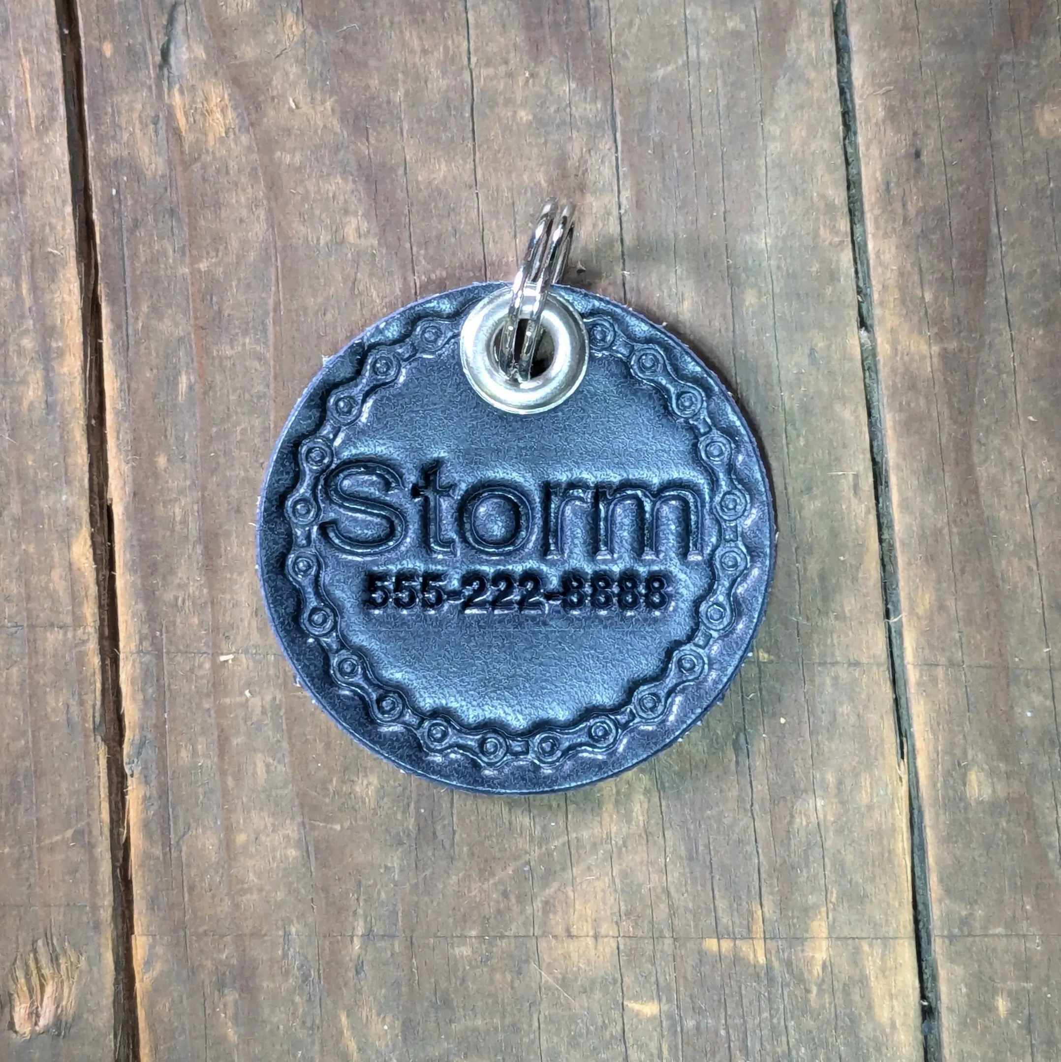 Leather Pet ID Tag, Quiet ID Tag for Dogs - Bike Chain