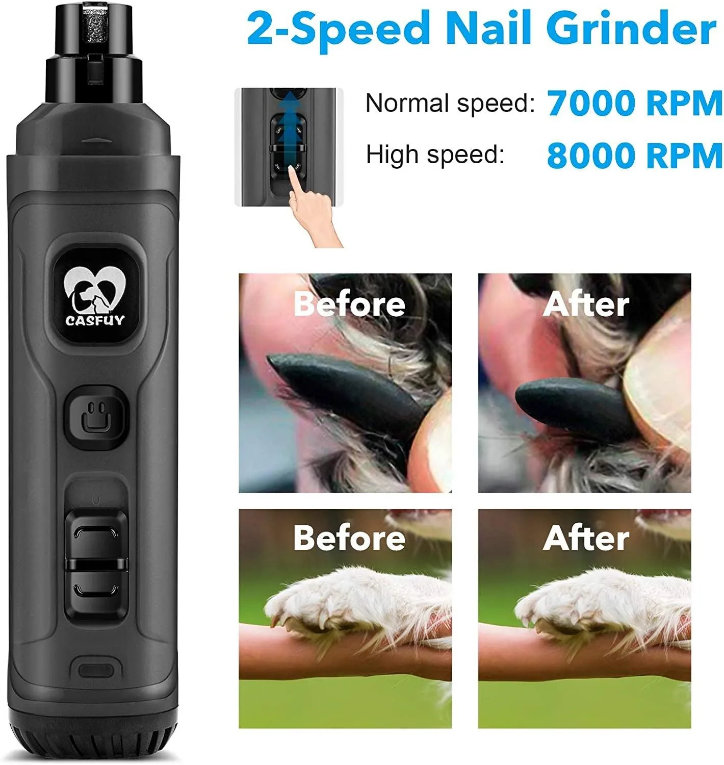 PawPerfect LED Nail Grinder: 2-Speed Electric Pet Trimmer