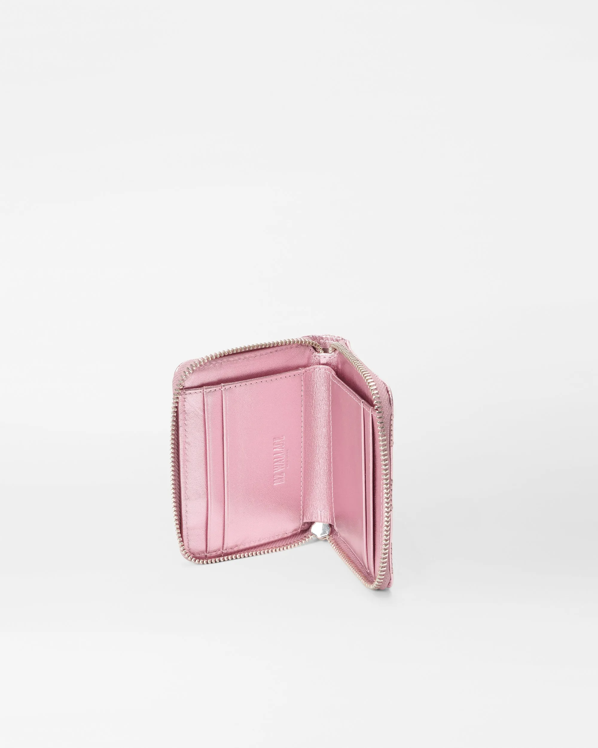 Rose Metallic Leather Small Zip Round Wallet