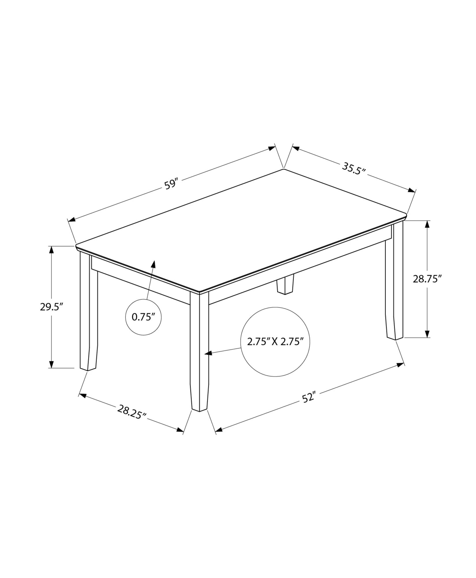 Transitional Brown Dining Table, 60" Rectangular, Solid Wood Legs