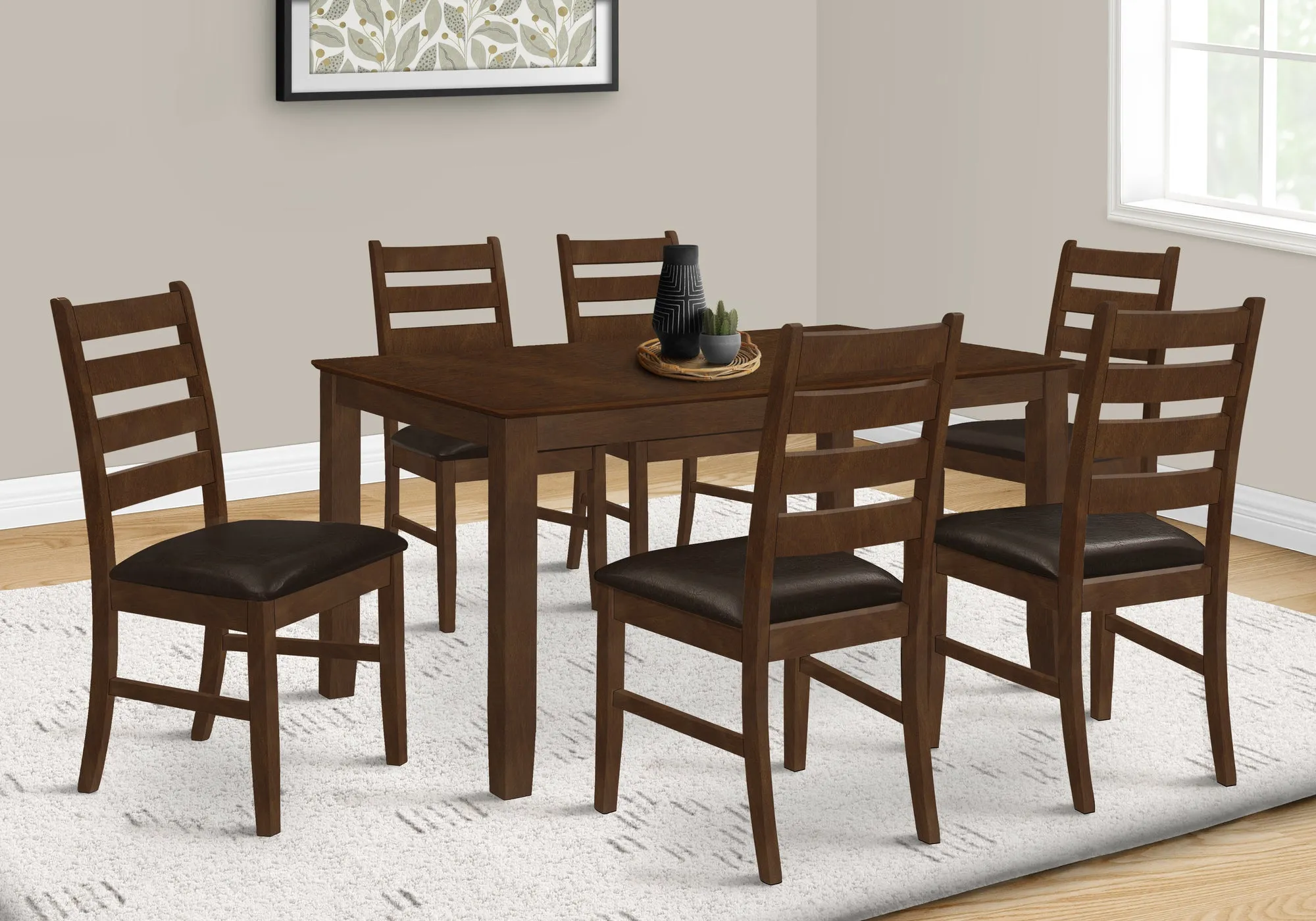 Transitional Brown Dining Table, 60" Rectangular, Solid Wood Legs