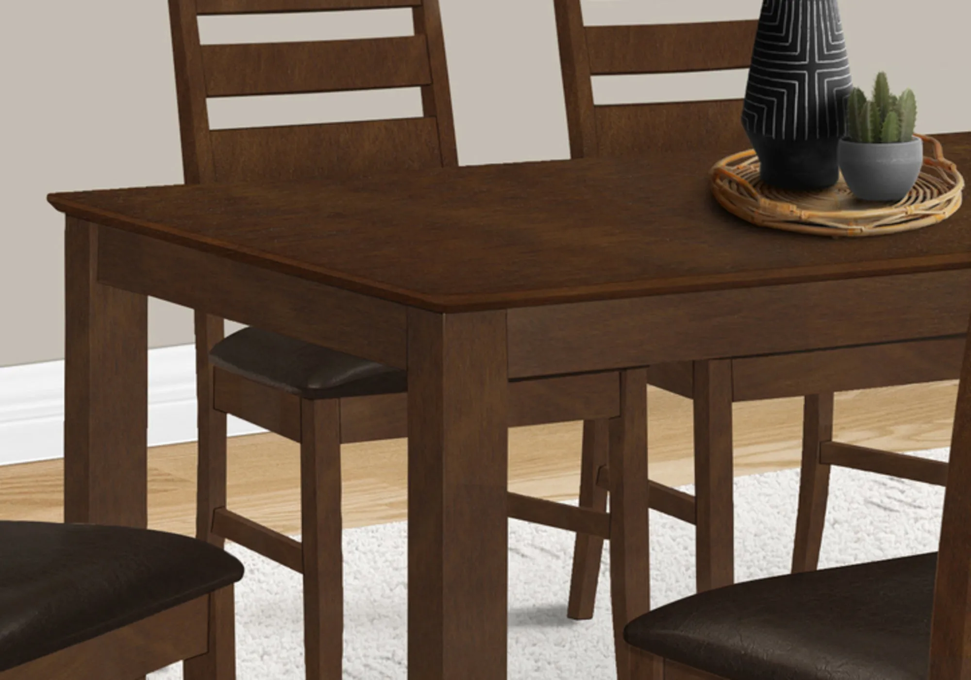 Transitional Brown Dining Table, 60" Rectangular, Solid Wood Legs